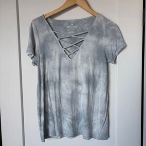 American Eagle Outfitters Soft & Sexy Tie-Dye Tank Top S | Blue & White V-Neck